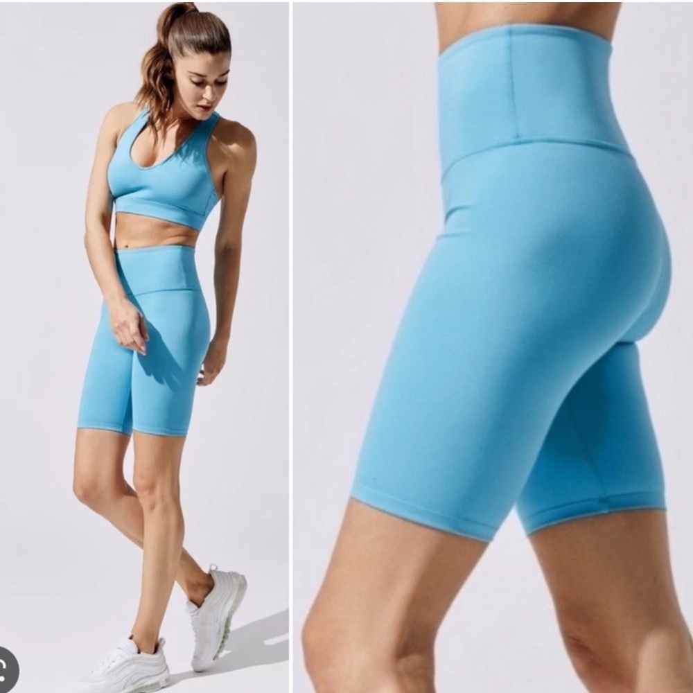 Carbon38 Light Blue Biker Short High Rise Slimming Stretch Mid Length sz medium